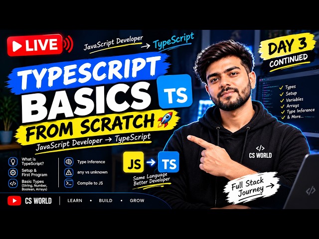 🔴 LIVE: TypeScript Basics from Scratch 🚀 | JavaScript Developer Learning TypeScript | Day 3