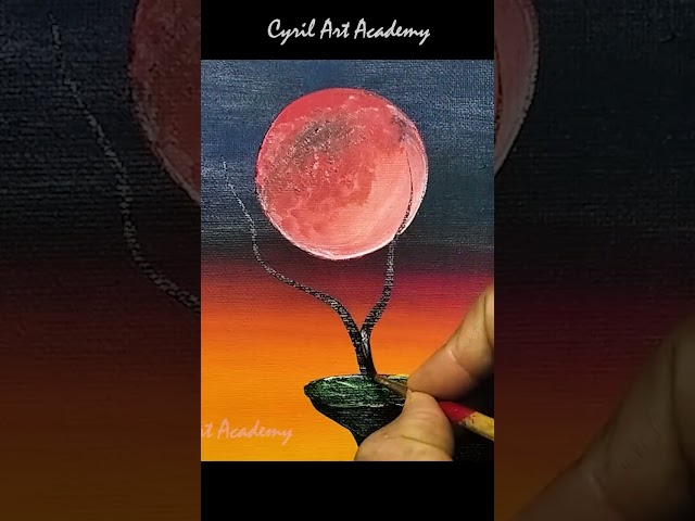 Easy Acrylic Red Moon Landscape Painting for Beginners | Step-by-Step Tutorial #shorts