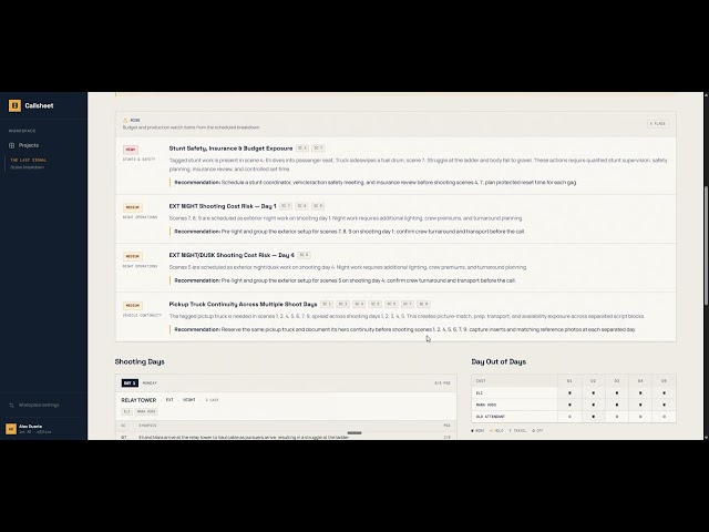 Callsheet — AI Script Breakdown & Shooting Schedule (Agentic Cinema Hackathon)
