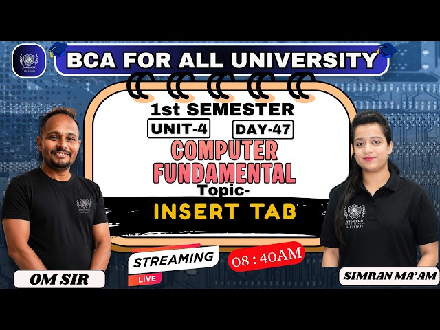 #bca Insert Tab | BCA 1st Semester | Computer Fundamentals | Unit 4 | Day 46