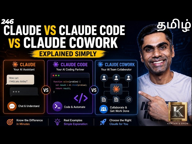 Claude vs Claude Code vs Claude Cowork Explained Simply in Tamil | Karthik's Show