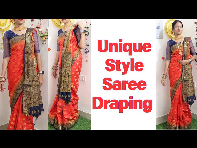 Front pallu unique styles Saree draping step  by steps
