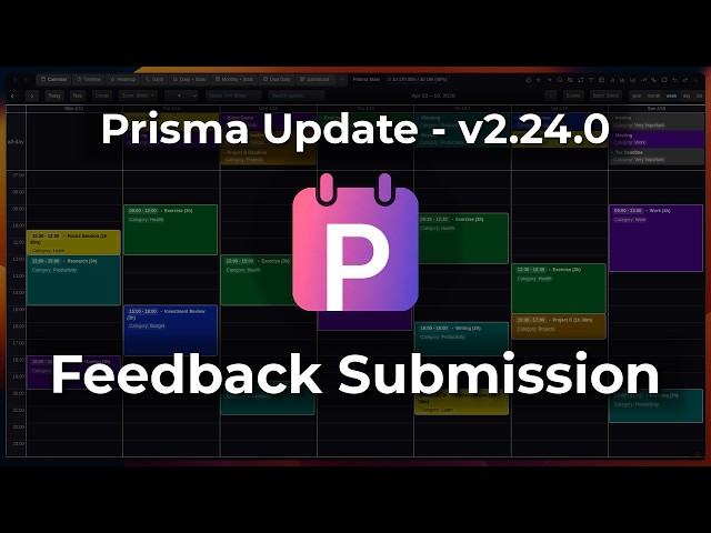 Prisma Calendar 2.24 — Report Bugs Without Leaving Obsidian