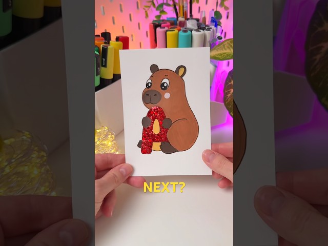 How to Draw Capybara with Glitter Letter “A” ✨ #shorts #glitter