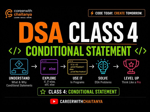 DSA Class 4 | Conditional Statements in Python | If, Elif & Else