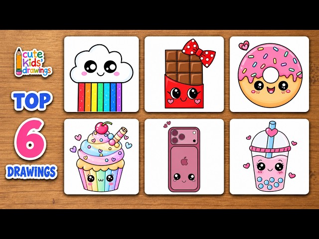 Easy Top 6 Cute Kids Drawings ✏️💖 | 30 minute Long Step by Step Tutorials for Kids and Toddlers!