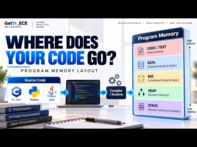 💻 Where Does C Code Go When You Run a Program? 🤔 | Stack, Heap, Data, BSS & Code