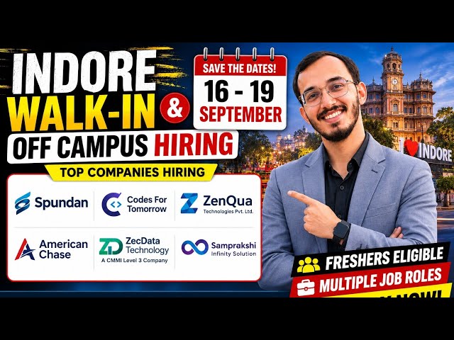Indore Walk-In Drive 2026 | 16–19 September | Off Campus Hiring | Freshers & Experienced | IT Jobs