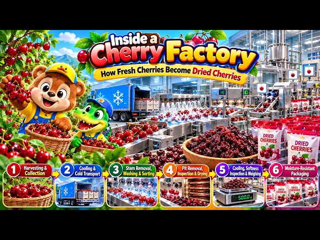 Inside a Cherry Factory How Fresh Cherries Become Dried Cherries  Boboboo Bear & Cocoki