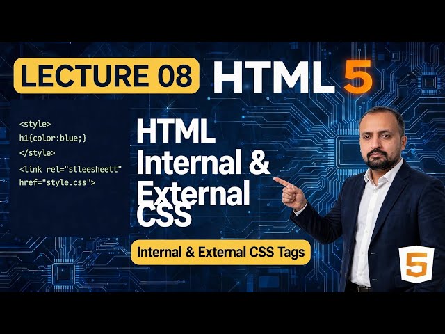 Lecture 08: HTML Internal CSS & External CSS Explained | Internal and External CSS Tags in HTML5