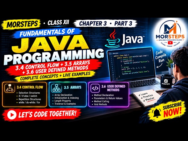 🔥 Java Programming Complete Concepts | Chapter 3 | Part 3  Control Flow, Arrays & Methods | MORSTEPS