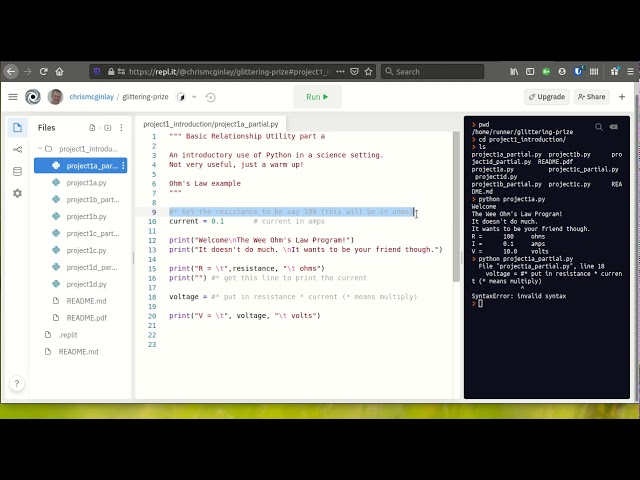 Editing and running project1a in repl
