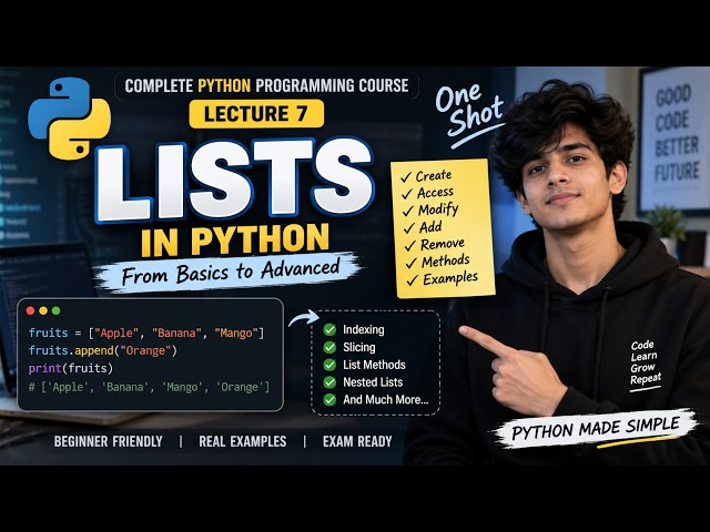 Python Lists Explained in One Shot | Complete Lists Tutorial for Beginners | Lecture 7