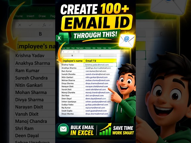 Create email IDs in Microsoft Excel in just a few minutes📈 #microsoftexcel #excel #msexcel #tricks