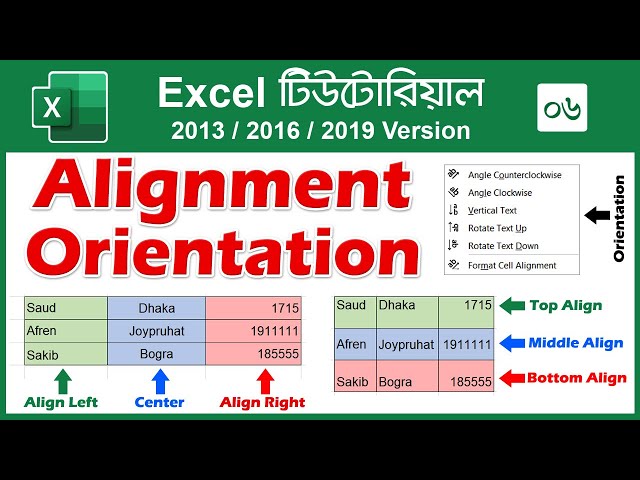 Text Alignment in Excel & Text Orientation in Excel | MS Excel Full Course in Bangla | এক্সেল