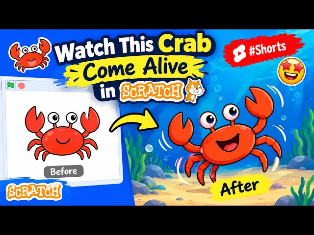 🦀 Crab Animation in Scratch | Easy Scratch Coding Project for Kids | Scratch Tutorial