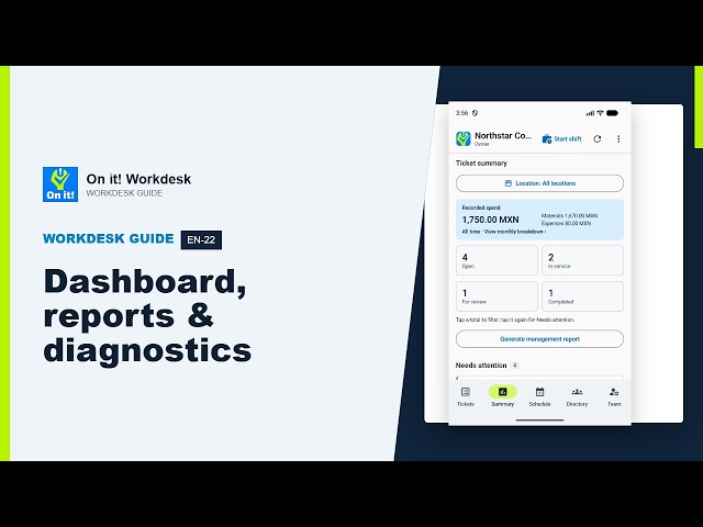 Dashboard, reports and diagnostic decisions | On it! Workdesk
