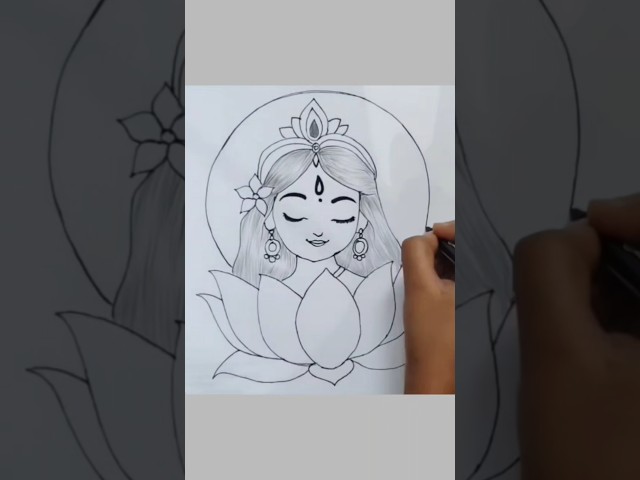Navratri Special Maa durga drawing| Maa durga with lotus outline Pencil Drawing | pictures |Chitra