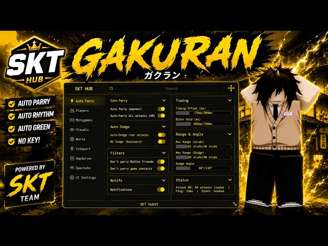 ใหม่! Gakuran Script |ไม่มี Key Auto Parry, Auto Rhyme, มีให้ครบพร้อมใช้งาน