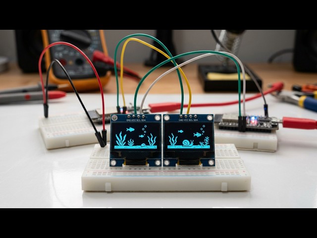 ESP-NOW Aquarium Across Dual OLED Displays