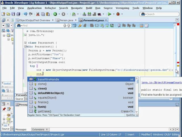 Java Training Tutorial | How to Create a Java ObjectOutputStream and Java InputStream using Java