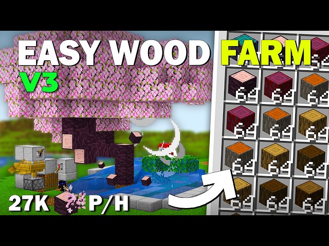 Easiest All Types Tree Farm V3 Minecraft Java 26.2 | 25,000-27,000 Logs/Hour!