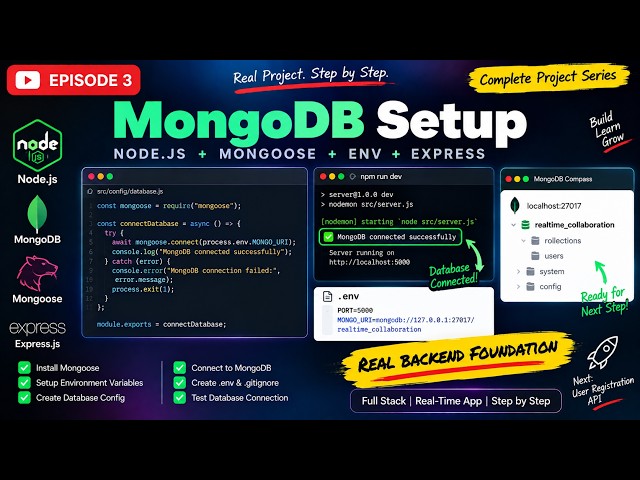 (Ep. 3) MongoDB + Mongoose Setup with Node.js | Real-Time Collaboration App 🚀