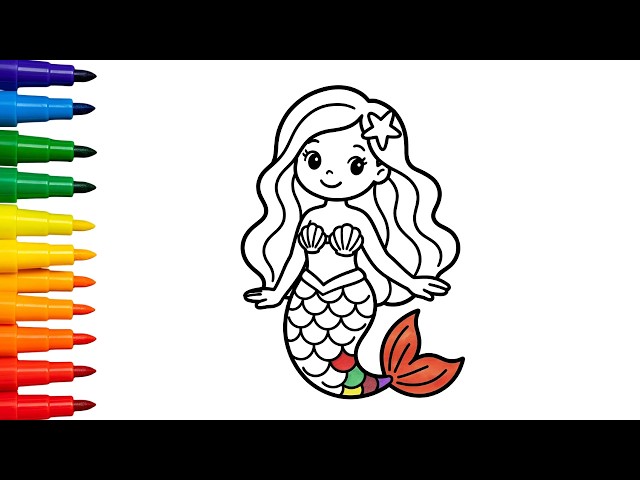 Drawing and Coloring a Cute Mermaid 🧜🌊 Fun and Easy Tutorial