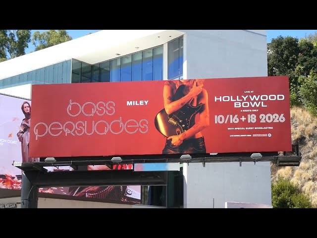 Miley Bass Persuades Billboard Sunset Blvd LA California October 3, 2026 Summer Heatwave 102 Degrees