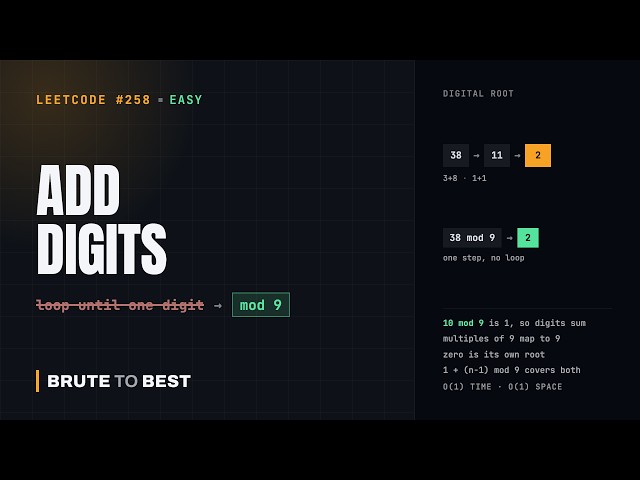 LeetCode #258: Add Digits — Digital Root in O(1) With mod 9