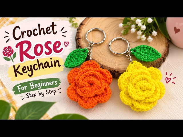 How to make a crochet Rose Keychain 🌹| Step by Step Tutorial for Biginners #crochetroseflower 