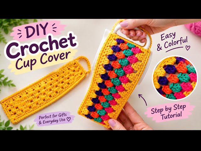 ⚡️DIY Crochet Cup Holder | Easy & Colorful Crochet Cup Cover ☕🧶