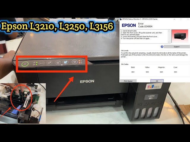 Blinking all lights | error code 034004 Epson L3250 | Fatal Error L3250 | Printerinside