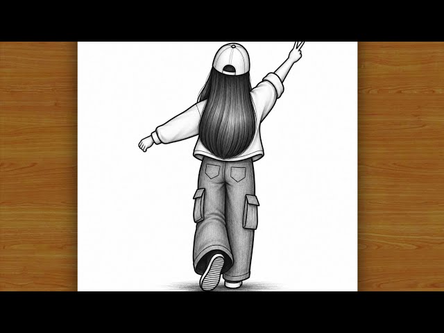 Easy cap Girl Backside Drawing 👧 | easy girl drawing | Aesthetic Drawing | Pencil sketch | Chitra