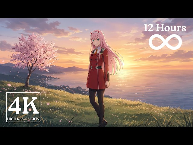 DARLING IN THE FRANXX SUNSET: 4K Zero Two Live Wallpaper | Cherry Blossom Coastal Lofi Ambience