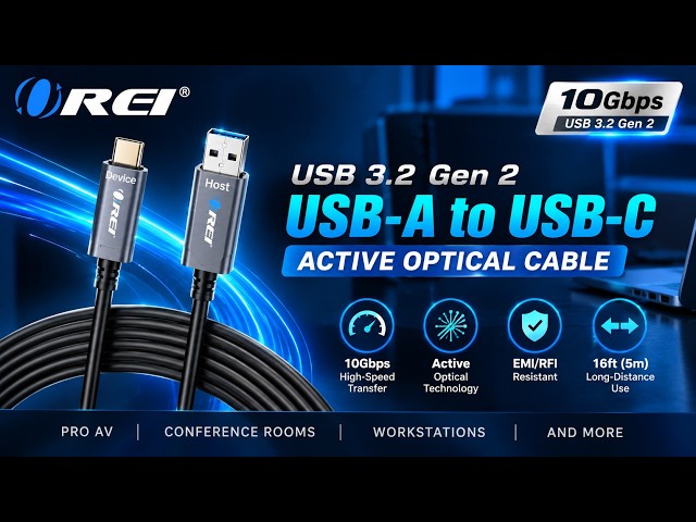 Long-Distance USB 3.2 Gen 2 Cable | OREI 10Gbps AOC USB-A to USB-C