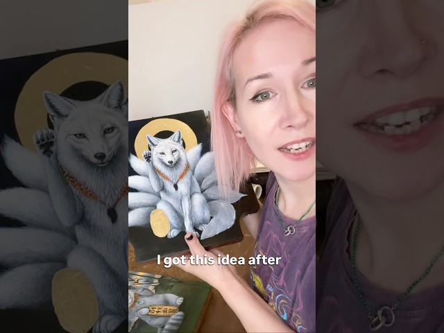 Revealing my kitsune painting in progress! 🦊❤️‍🔥🖼️ #shorts #art #fox #luckycat