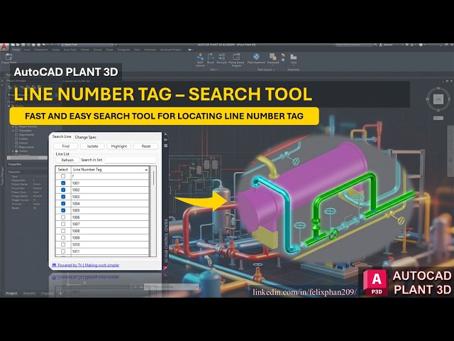 AutoCAD Plant 3D - Search Line Number Tag Tool - FREE DOWNLOAD