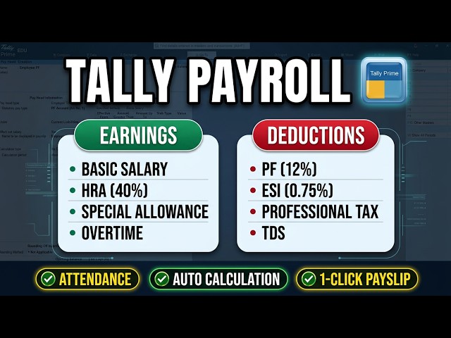 Tally Prime Payroll Complete Tutorial | Salary, PF, ESI, PT, TDS & Payslip | Full Practical Course