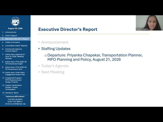 Boston Region MPO Board Meeting: August 20, 2026