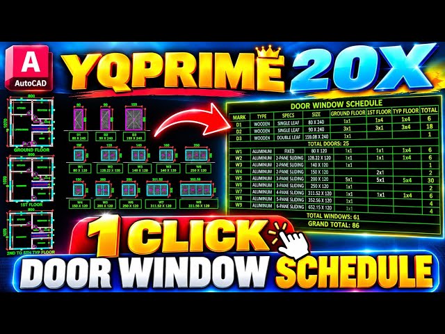 1 Click Door Window Schedule AutoCAD YQPRIME Plugin 20X Faster Workflow
