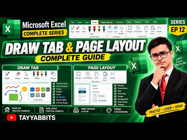 DRAW & PAGE LAYOUT Tabs Complete Tutorial | Page Setup, Margins, Shapes & More | EP 12