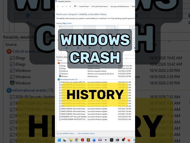Windows Has a Hidden Crash History | Reliability Monitor & Event Viewer #windows #shorts