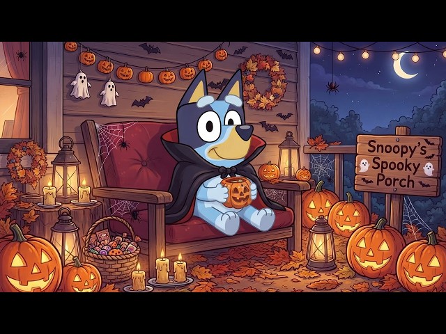 A Cozy Halloween Evening with Bluey 🎃Cozy Fall Night Ambience, Pumpkin Lights & Relaxing Lofi Music