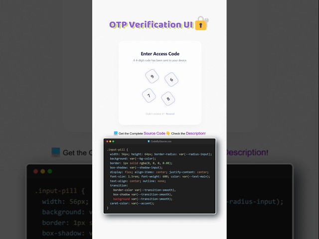 OTP Verification UI Design 🔥 | HTML & CSS #shorts #html #css #webdevelopment