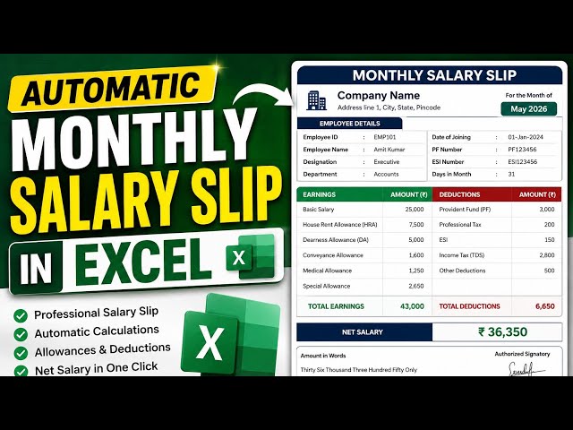 Automatic Monthly Salary Slip in Excel | Create Salary Slip from Scratch | Excel for Beginners