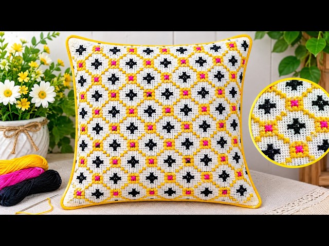 Made This Beautiful Cushion Cover with Cross Stitch 😍 | Easy Hand Embroidery Design 