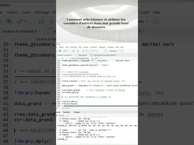 Comment selectionner les variables d'étude dans une grande base #euphremévezo  #astuce #rstudio