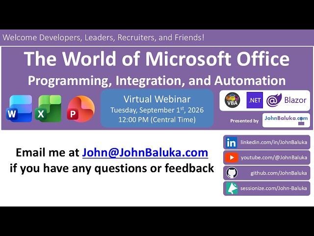 World of Microsoft Office Programming, Integration, and Automation - Webinar (9/1/2026)