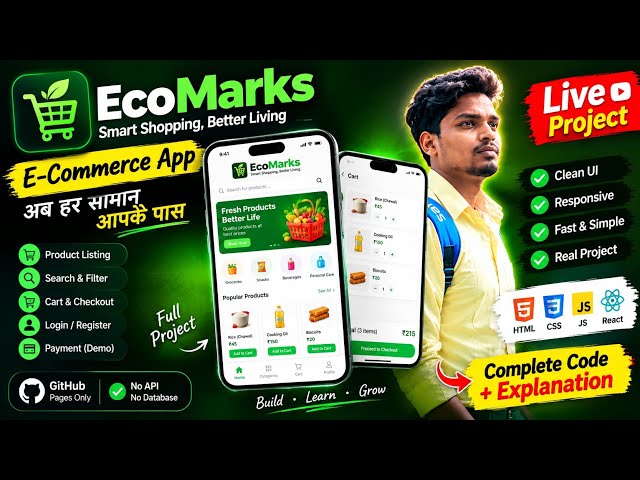 EcoMarks E-Commerce Website बनाएं 🔥 | Complete Shopping Website | HTML CSS JavaScript @aryanxnet